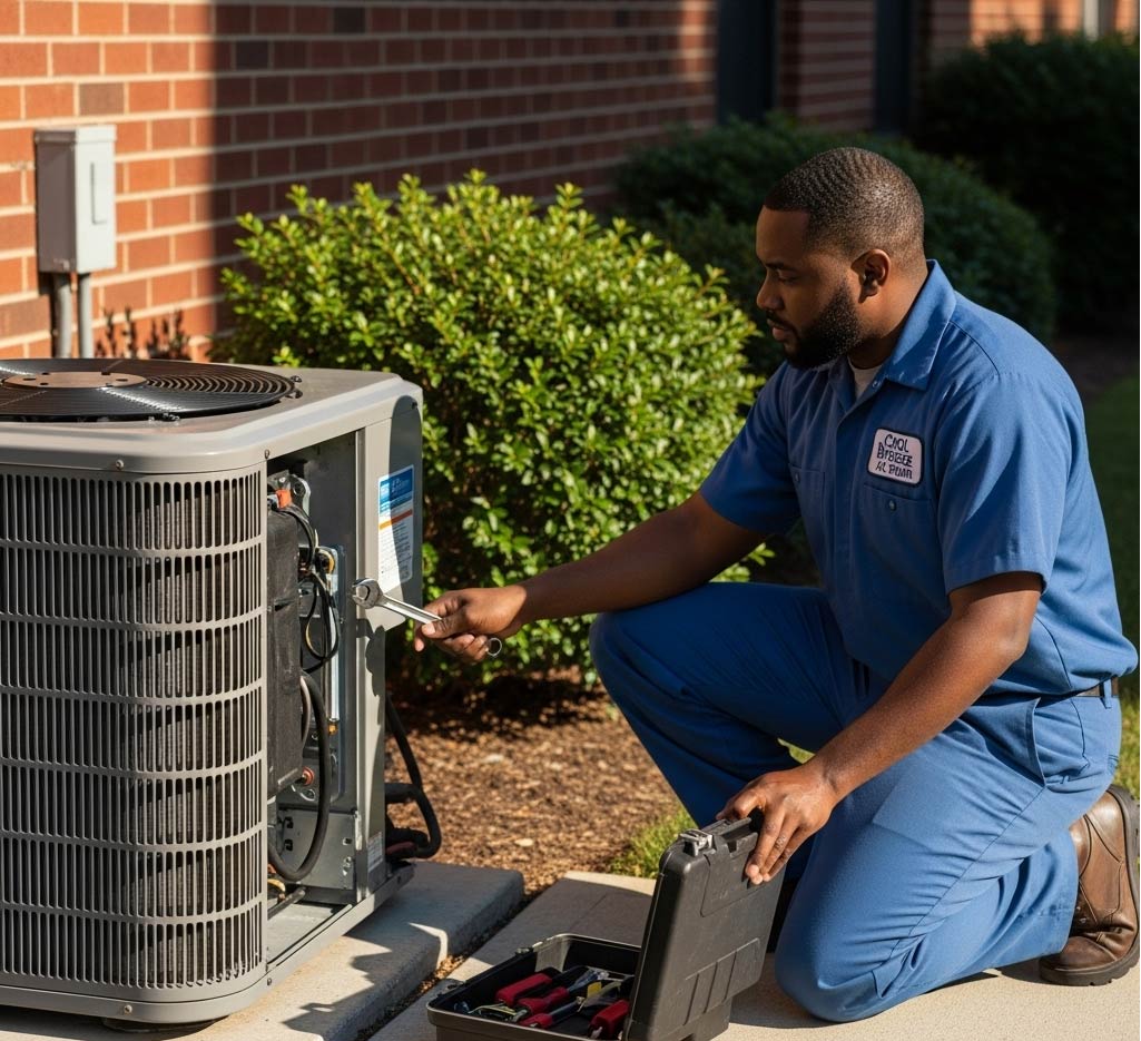 An airconditioning unit being serviced